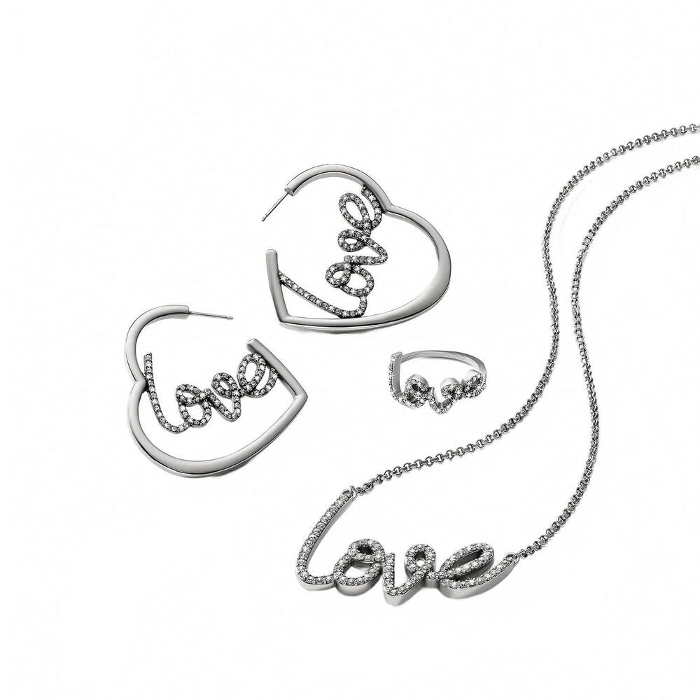 NEW BRIGHTON women's love script sparkle necklace in silver - Picture 4 of 5